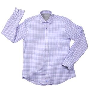 Twillory Performance Tailored Fit Blue Gingham Button Up Dress Shirt 16 34-35